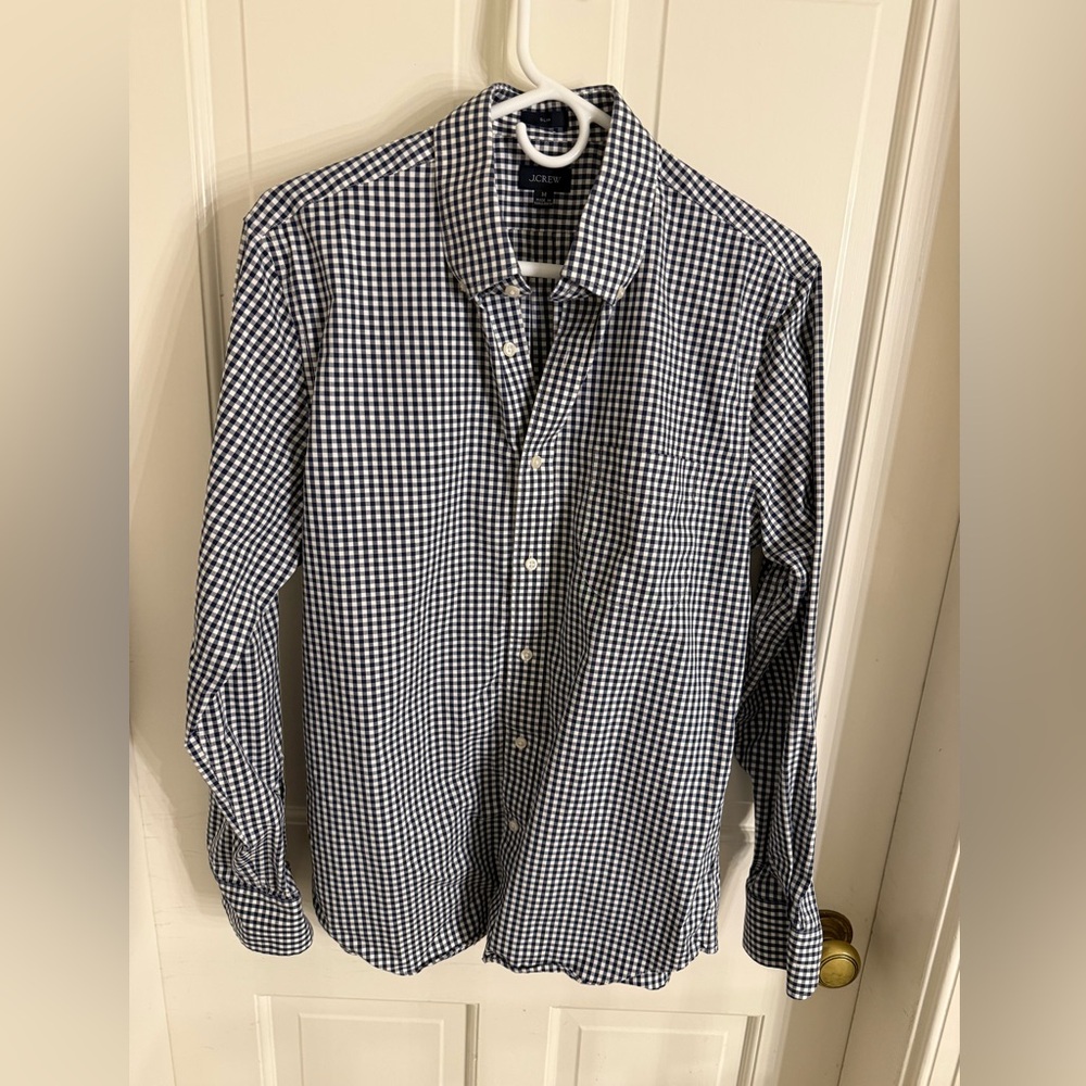 J. Crew Factory Men's Navy and White Gingham Shirt